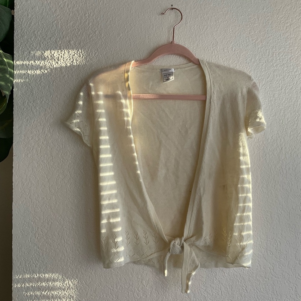 Old Navy Light Cream Short Sleeve Tie-Front Cardigan